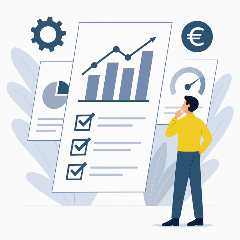 Illustration d’un tableau de bord administratif avec des graphiques, indicateurs et flux financiers symbolisant le pilotage de la performance d’entreprise.