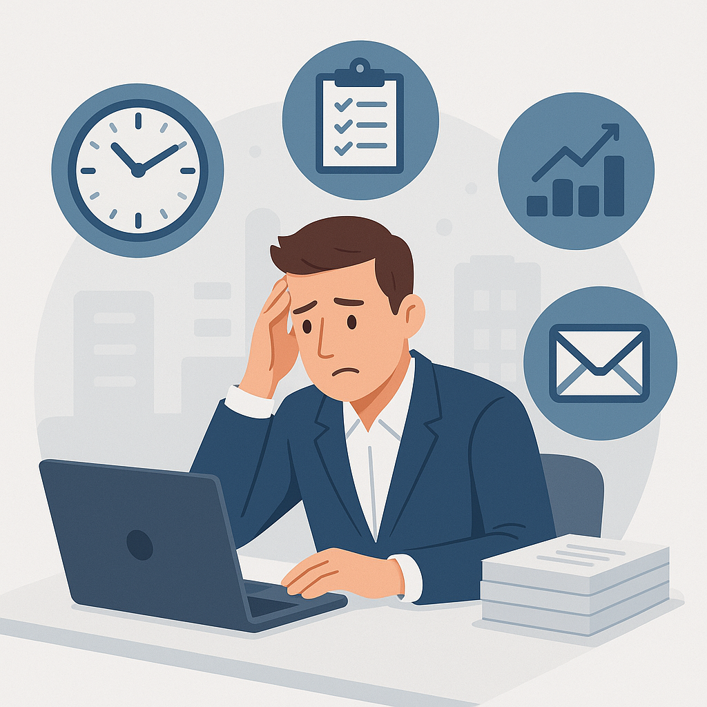 Illustration représentant la gestion d’entreprise performante : symboles de flux, de pilotage et d’organisation en bleu et gris, évoquant la structuration des processus administratifs.