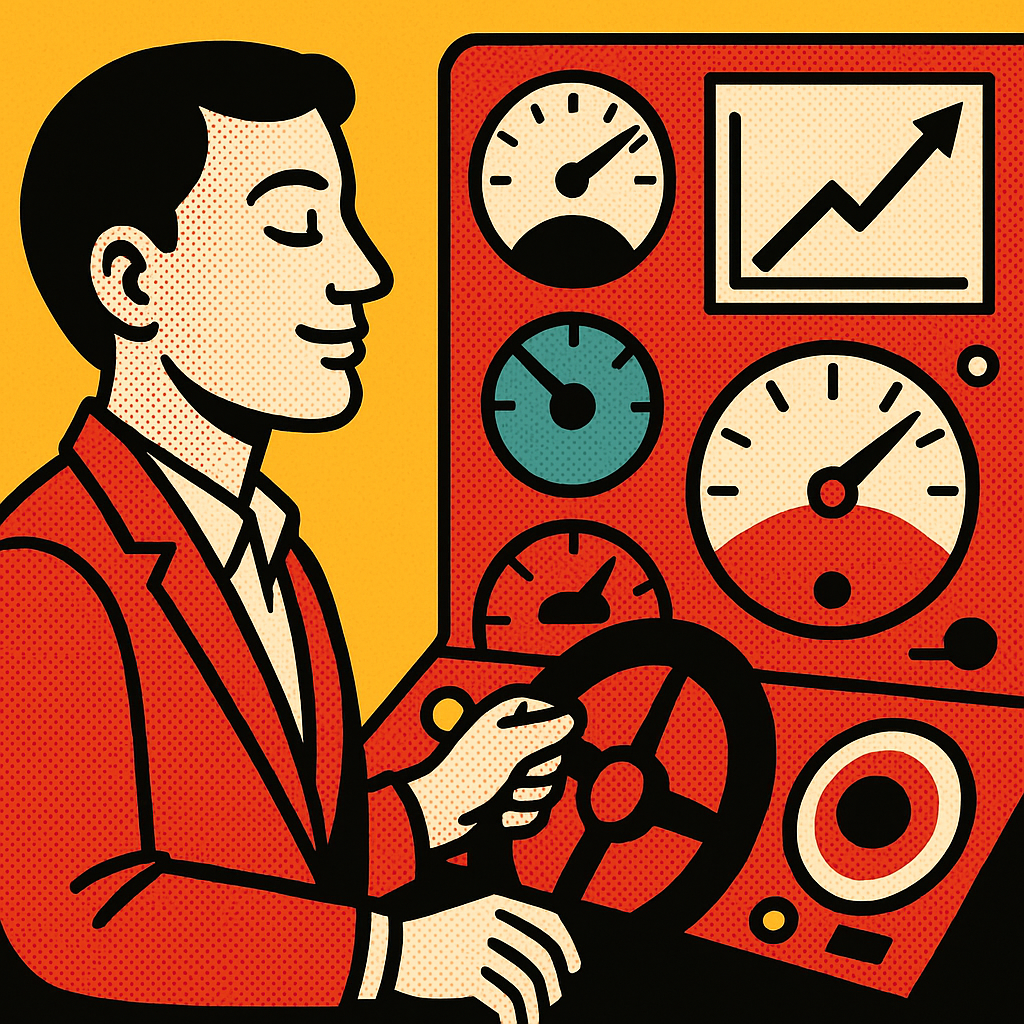 Un dirigeant qui pilote son entreprise grace a des indicateurs sur un tableau de bord