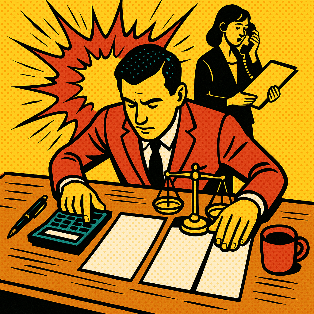 Dirigeant comparant les tarifs de trois devis de secrétariat externalisé, balance et calculatrice sur son bureau