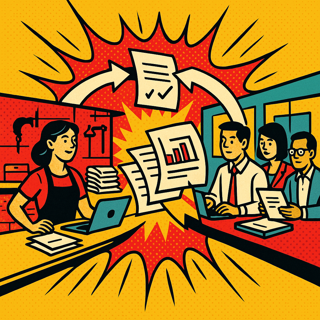Externalisation administrative en France : les documents circulent entre l'entreprise et son equipe administrative a distance