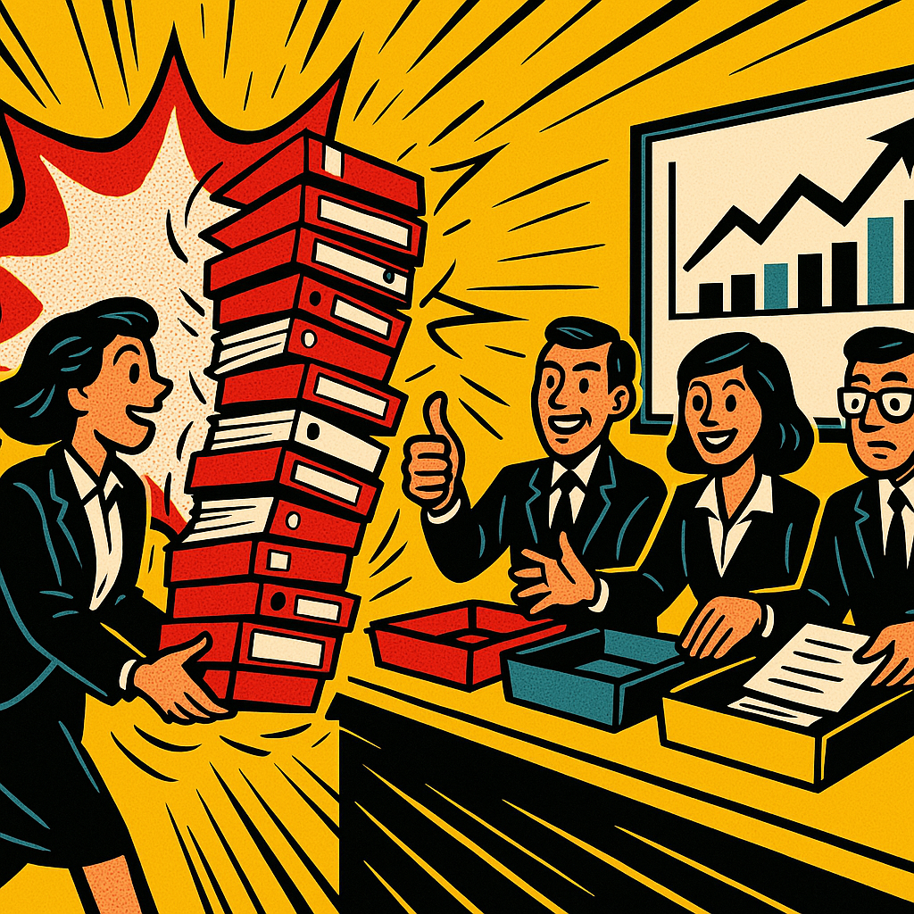 Externalisation administrative : un dirigeant confie ses dossiers administratifs a une equipe salariee qui les traite et les pilote